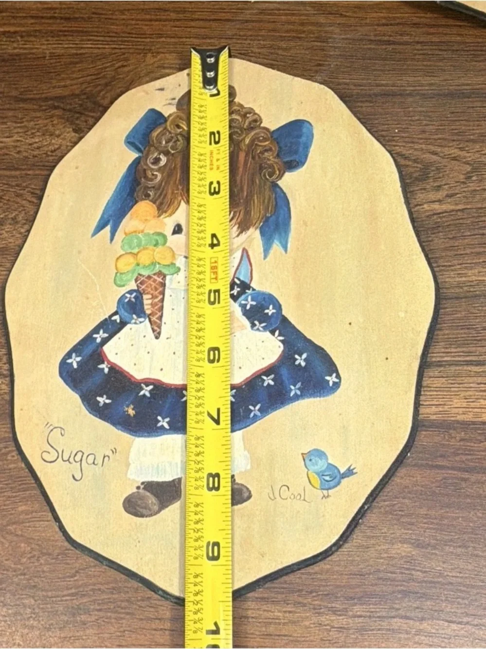 Vintage 70-‘80’s Hand-Painted Wood Plaque Set Big Eyes Kids Sugar & Spice 10x7